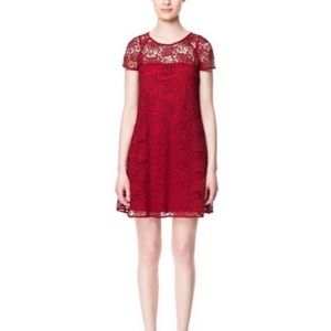 Zara Dress Guipure Lace Red Sz S